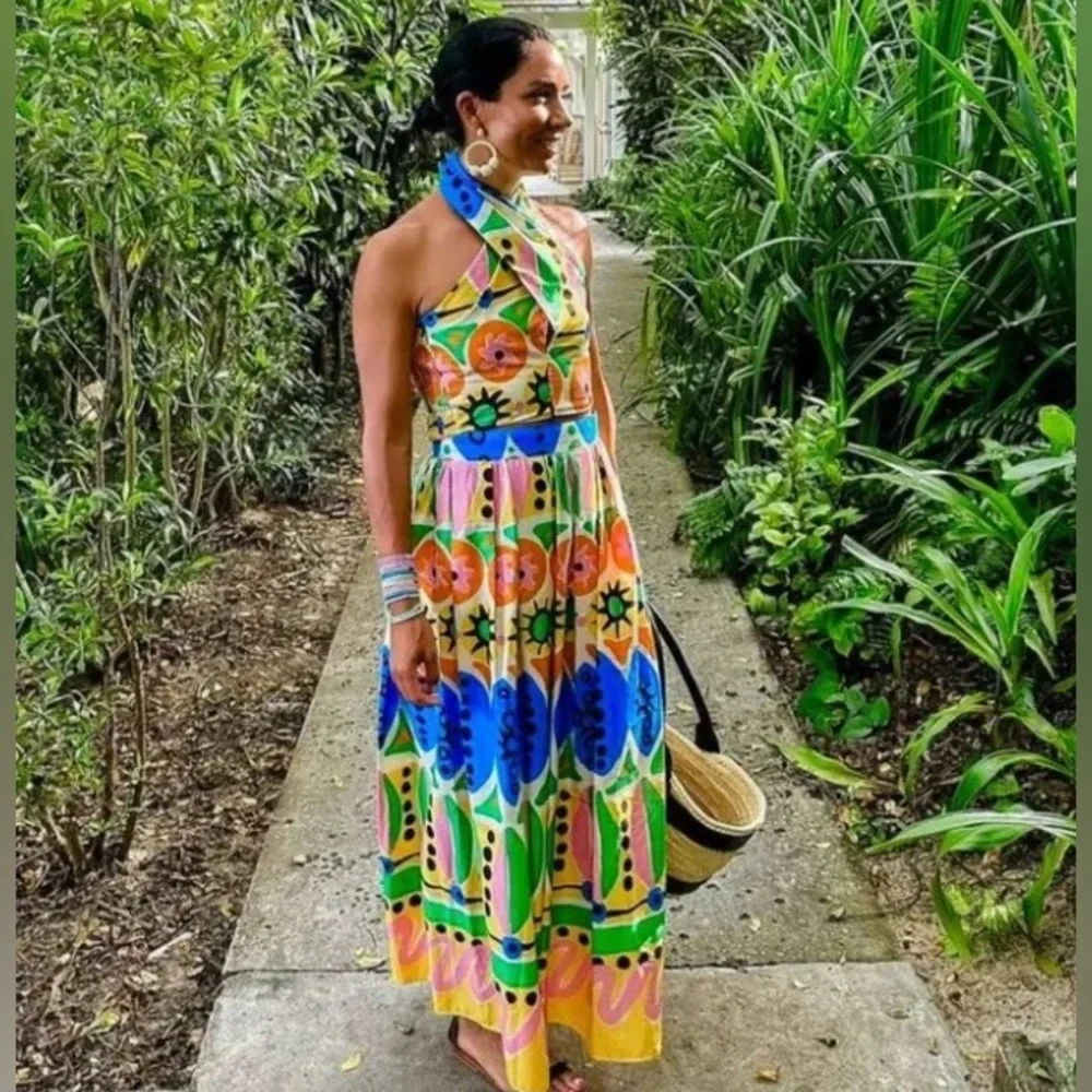 Zara top cropped halter multicolor printed summer blouse - Picture 4 of 8